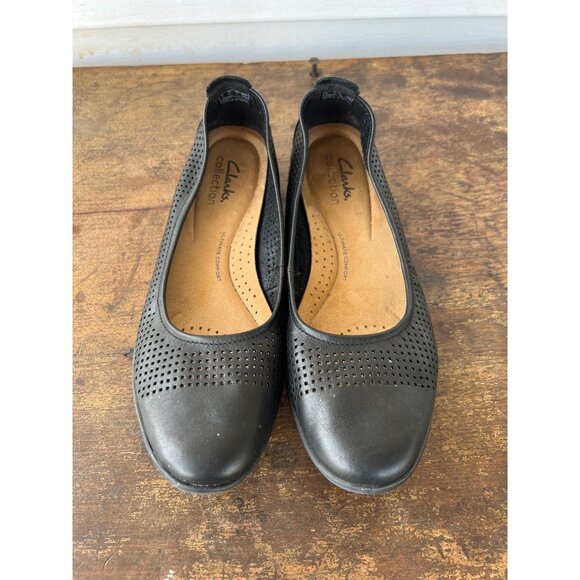 Clarks Collection Womens Black Perforated Slip-On Flats Size 6.5 M - Picture 1 of 5